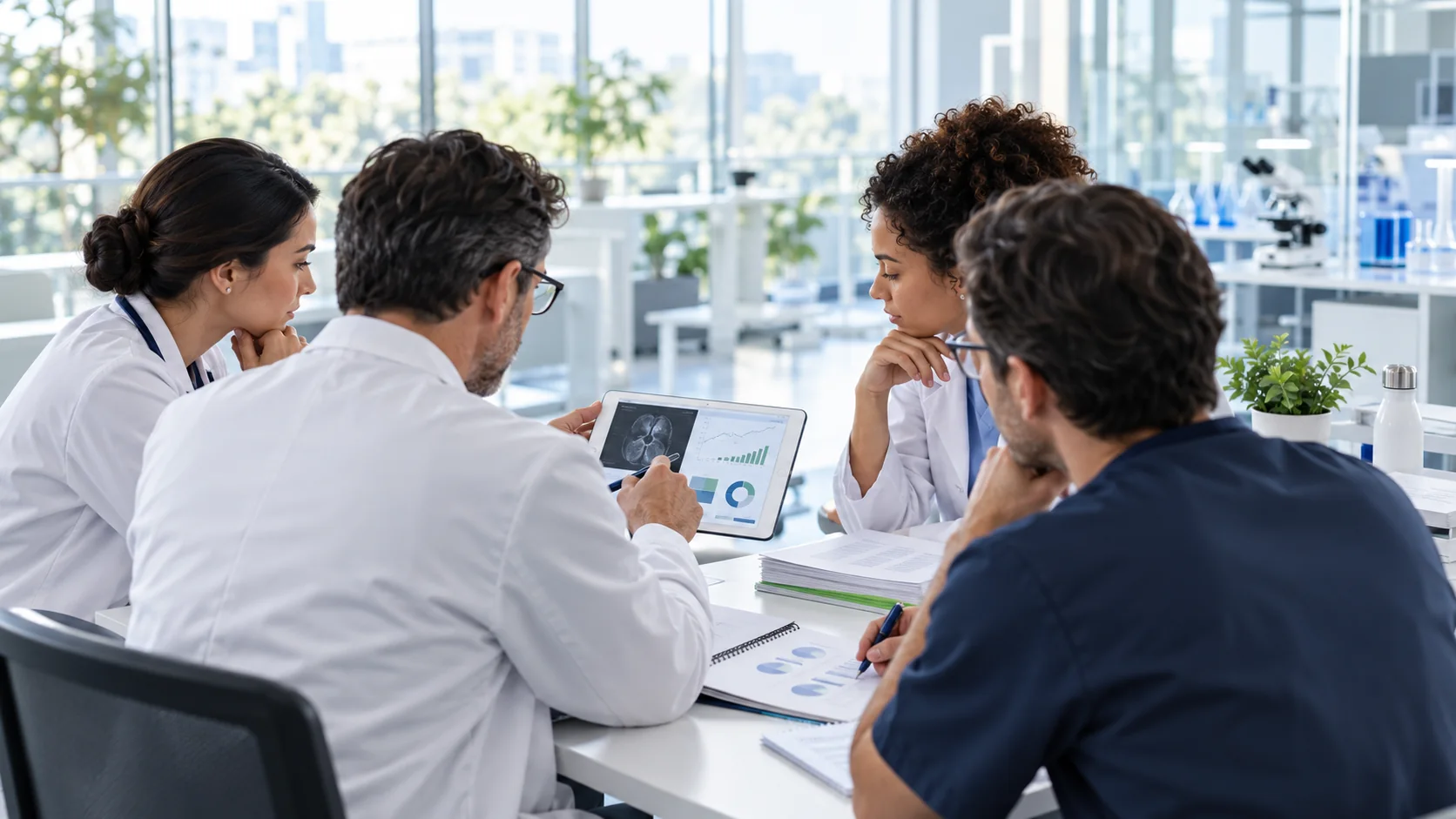 Clinicians and researchers discussing anonymized observations and research questions.